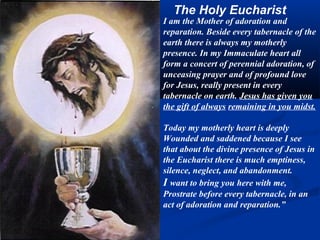 10B.
   “Today is the day of the new commandment: ‘Love one another as I
 have love you.’ Beloved sons, put yourselves ever at the service of all.
 You must also wash the feet of your brothers, pour balm on their
 wounds, share with them in their needs and their poverty.” (Gobbi)

                                                “
                                                “To the poor give his richness;
                                                To the rich, his poverty;
                                                To the healthy, his weakness;
                                                To the sick, his strength;
                                                To sinners, his salvation;
                                                To the dying. His paradise;
                                                To the hungry, his body;
                                                To the thirsty, his blood;
                                                To the weak, his support;
                                                To the little, his defence;
                                                To all, his divine caress.”




Ford Maddox Brown, Jesus washing Peter’s feet.
 