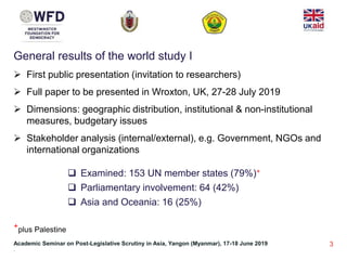 General results of the world study I
 First public presentation (invitation to researchers)
 Full paper to be presented ...