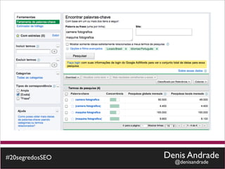 #20segredosSEO   Denis Andrade
                   @denisandrade
 