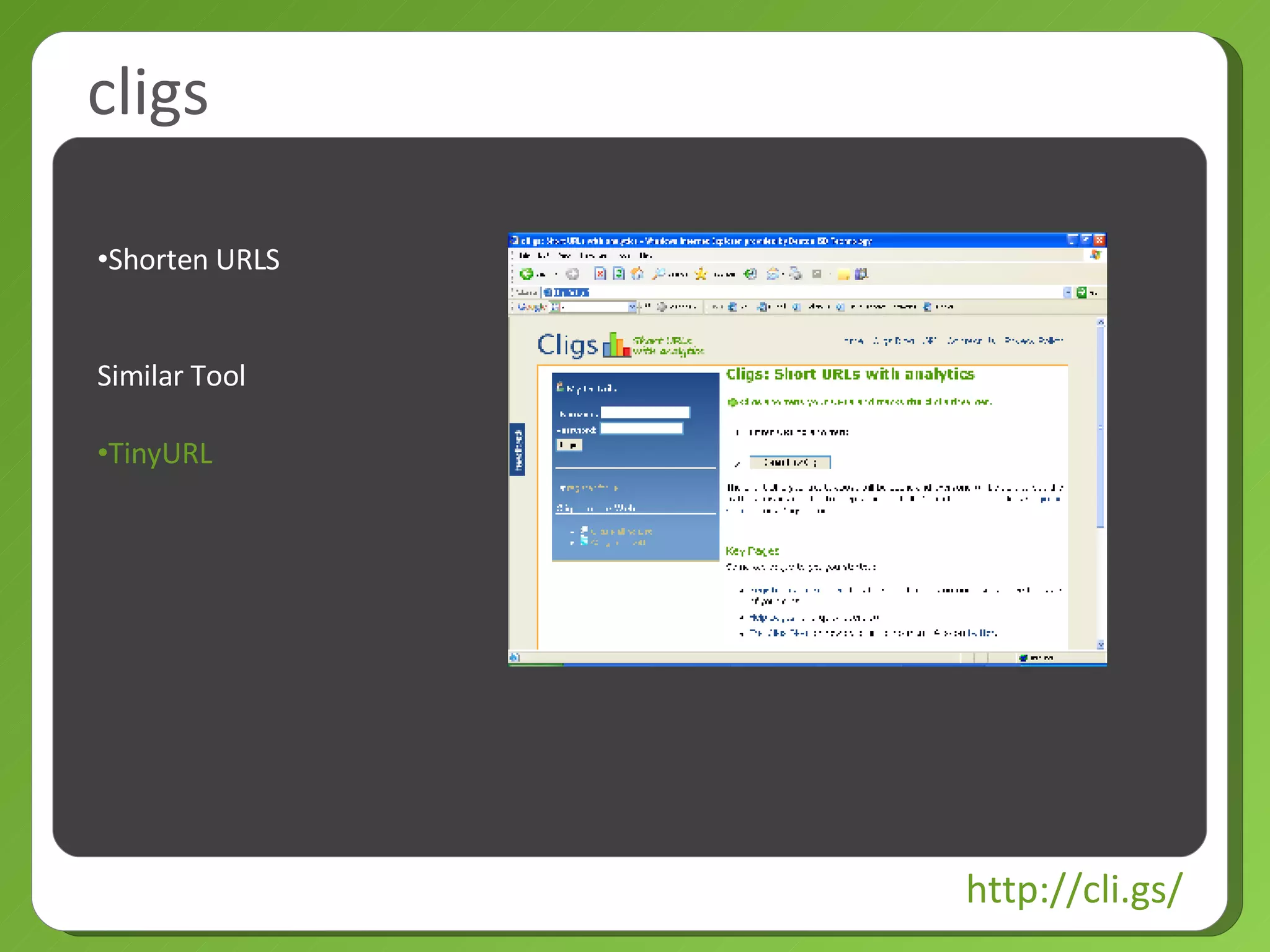 cligs http://cli.gs/ Shorten URLS Similar Tool TinyURL 