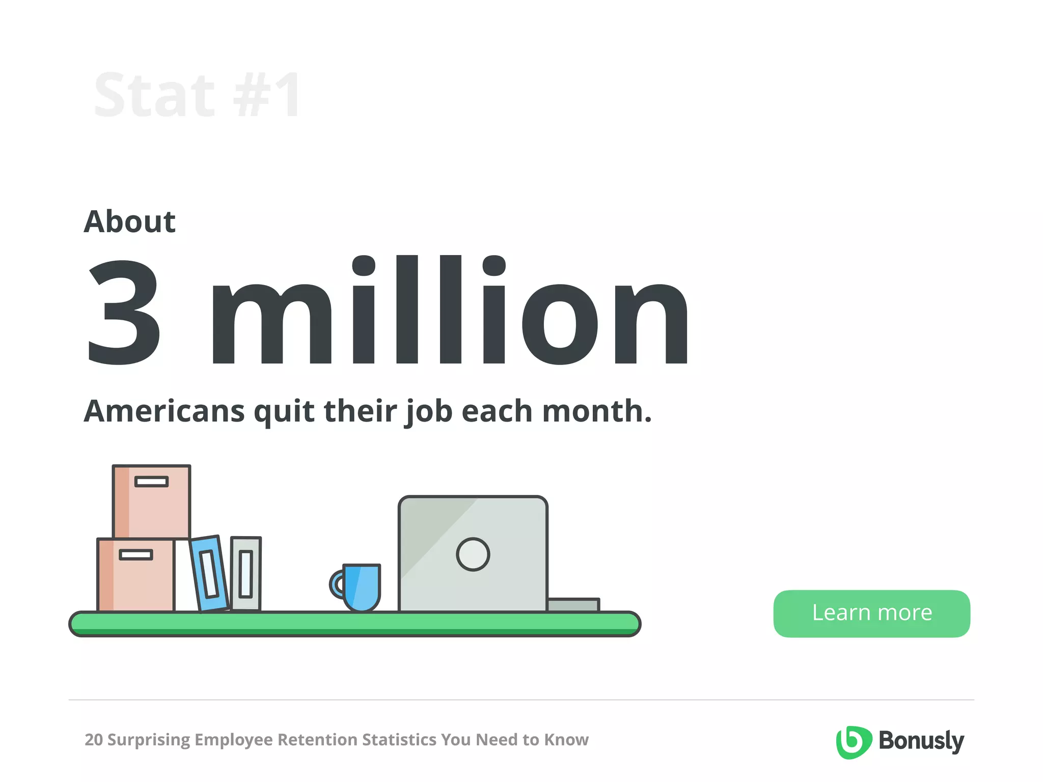 20 Surprising Employee Retention Statistics You Need to Know
Stat #1
About
3 millionAmericans quit their job each month.
Learn more
 