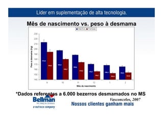Mês de nascimento vs. peso à desmama




*Dados referentes a 6.000 bezerros desmamados no MS
                                    Vasconcelos, 2007
 