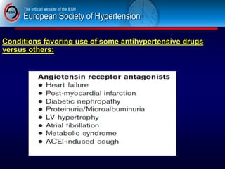 Conditions favoring use of some antihypertensive drugs
versus others:
 