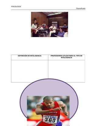 PSICOLOGÍA
Diversificado

DEFINICIÓN DE INTELIGENCIA

PROFESIONES UTILES PARA EL TIPO DE
INTELIGENCIA

_________________________________________

44

 
