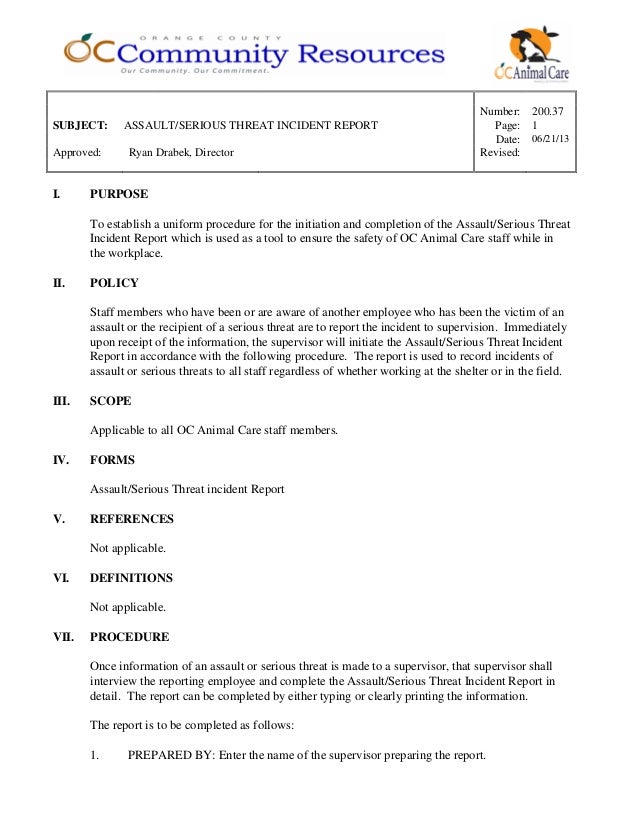 200 37 assault serious threat incident report chp incident report date