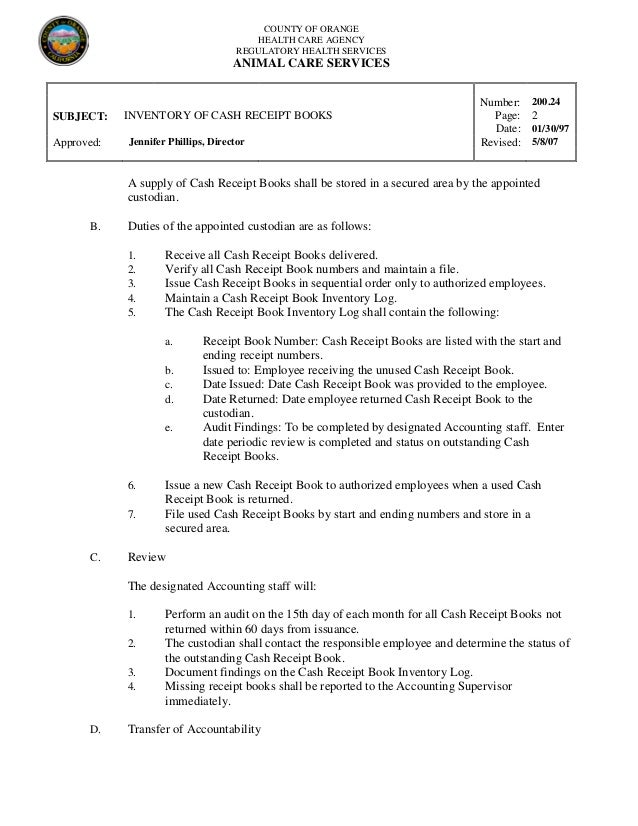 200 24 inventory of cash receipt books cash receipt book