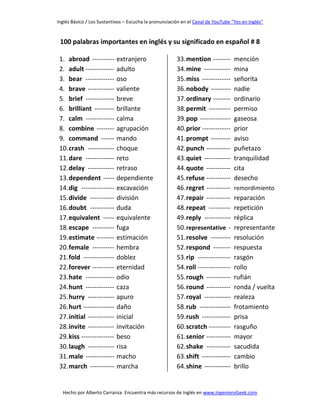 100 palabras importantes en inglés y su significado en español con pr…