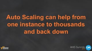 Auto Scaling can help from
one instance to thousands
and back down
 