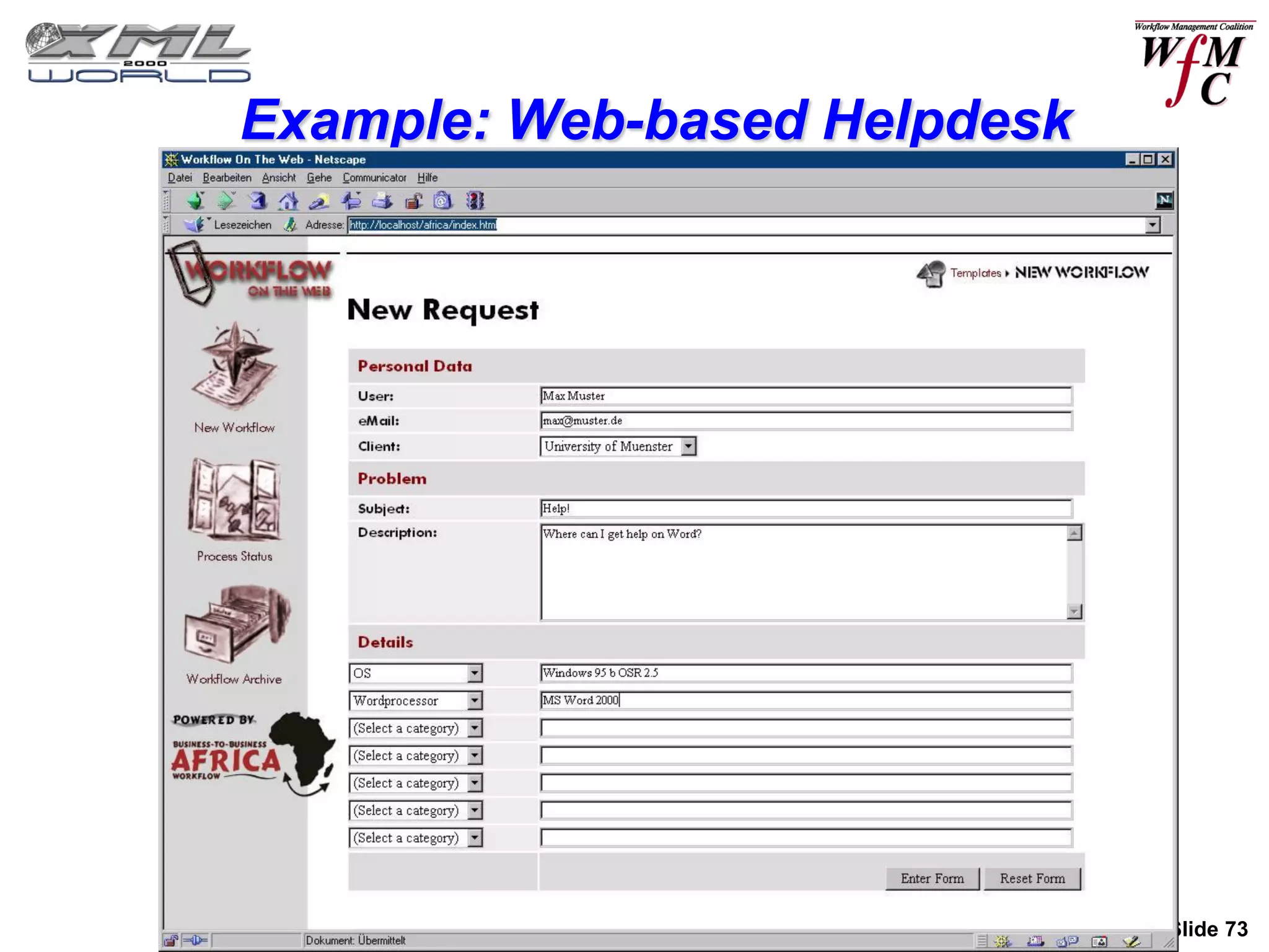 Example: Web-based Helpdesk




                      WfMC, September 2000, Slide 73
 