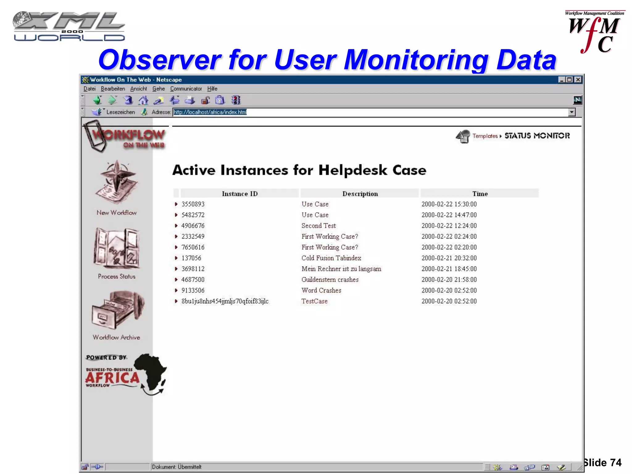 Observer for User Monitoring Data




                          WfMC, September 2000, Slide 74
 