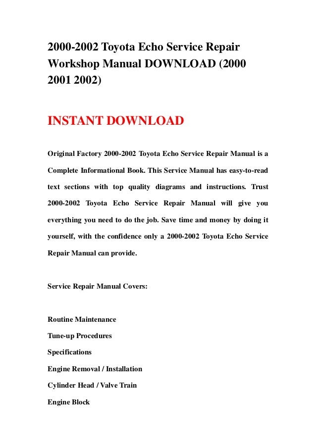 2002 Toyota Echo Service Manual Download Pdf 2002 Toyota Echo Service Manual Download Pdf