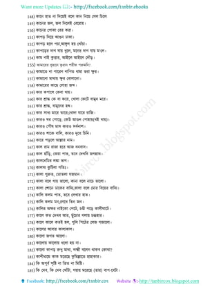 Want more Updates 
http://tanbircox.blogspot.com
148) কারন হাে না রদরয়ই বরে কান রনরয় তেে রচরে
149) কারনর েে, েে রদরেই তবররায়
150) কারনর তপাকা তবর করা
151) কাপর রদরয় আগুন োকা
152) কাপর হরে পচা,আঙ্গুে হয় তখােঁচা
153) কাপররর দাে োয় ুরে, মরনর দাে োয় ম‘তে
154) কাম নাই কু িার, আইরে আইরে তদৌর
155) কামাররর দুহারন কু রান শর ি পরুমরন?
156) কামারে না পাররন নারপে ামা ভরা ক্ষু র
157) কামারনা মাথায় ক্ষু র তবাোরনা
158) কামাররর কারে তোহা েব্দ
159) কার কপারে তকবা খায়
160) কার শ্রাে তক বা করর, তখাো তকরি বামুন মরর
161) কার শ্রাে, বামুরনর হদ্দ
162) কার িা য মারর োরর,তখাদা োরর রারে
163) কারও ঘর তপারর, তকউ আগুন তপাহায়(খই খায়)
164) কারও তপৌষ মাি কারও িবেনাশ
165) কারও শারক বারে, কারও দুর রচরন
166) কারর পররে আোর নাম
167) কাে রাম রাো হরব আে বনবাি
168) কাে হােঁরর, তকয়া পাে, েরব তদখরব েেন্নাথ
169) কােরনরমর েঙ্কা ভাে
170) কােিয কু রিো েরেঃ
171) কাো পুরুে, তোেো েেমান
172) কাো বরে োয় ভারো, কানা বরে নারচ ভারো
173) কাো তশারন োরকর বারদয,কাো বরে তমার রবরয়র বারদয
174) কারে কেম পাে, েরব তেখার হাে
175) কারে কেম মন,তেরখ রেন েন
176) কারের অক্ষর নাইরকা তপরি, চণ্ড পরর কাে ঘারি
177) কারে কে তদখব আর, েুেঁরচার েোয় চেহার
178) কারে কারে কেই হে, পুরে রপর র তেে েোরো
179) কারের আবার কাোকাে
180) কারো েেে আরো
181) কারোয় কারোয় রো হয় না
182) কারো কাপর রুখু মাথা, েক্ষ্ম বরেন থাকব তকাথা?
183) কাশ ারম কাক মরররে কু রমোরে হাহাকার
184) রক অপূবে িৃরি না রেে না রমরি
185) রক তদব, রক তদব তখােঁিা, েয়ায় মরররে (োর) বাপ-রবিা
 