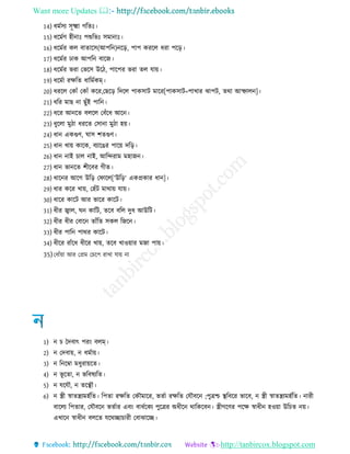 Want more Updates 
http://tanbircox.blogspot.com
14) মেিয িূক্ষ্মা েরেঃ
15) রমেণ হ নাঃ পশুরভঃ িমানাঃ
16) রমের কে বাোরি(আপরন)নরর, পাপ কররে রা পরর
17) রমের োক আপরন বারে
18) রমের ভরা তভরি উর , পারপর ভরা েে োয়
19) রমো রক্ষরে ারমেকম্
20) ররে তকােঁ তকােঁ করর,তেরর রদরে পাকিাি মারর[পাকিাি=পাখার ঝাপি, েথা আস্ফােন]
21) রর মাে না েুেঁই পারন
22) রর আনরে বেরে তবেঁর আরন
23) ুরো মু া ররে তিানা মু া হয়
24) ান একগুণ, ঘাি শেগুণ
25) ান খায় কারক, বযারের পারয় দরর
26) ান নাই চাে নাই, আরন্দরাম মহােন
27) ান ভানরে শ রবর ে ে
28) ারনর আরে উরর তিারে[’উরর‘ একপ্রকার ান]
29) ার করর খায়, তহেঁি মাথায় োয়
30) ারর কারি আর ভারর কারি
31) র জ্বাে, ঘন কারি, েরব বরে দু আউরি
32) র র তবারন োেঁরে িকে রেরন
33) র পারন পাথর কারি
34) রর রােঁর রর খায়, েরব খাওয়ার মো পায়
35)ত ােঁয়া আর তপ্রম তচরপ রাখা োয় না
1) ন চ চদবাৎ পরং বেম্
2) ন তদবায়, ন মোয়
3) ন রনরম্বা ম ুরায়রে
4) ন ভূ রো, ন ভরবষযরে
5) ন েরেৌ, ন েরস্থৌ
6) ন স্ত্র স্বােন্ত্রযমহেরে রপো রক্ষরে তকৌমারর, ভেো রক্ষরে তেৌবরন ;পুিশ্চ স্থরবরর ভারব, ন স্ত্র স্বােন্ত্রযমহেরে নার
বারেয রপোর, তেৌবরন ভেোর এবং বা েরকয পুরির অ রন থারকরবন স্ত্র েরণর পরক্ষ স্বা ন হওয়া উরচে নয়
এখারন স্বা ন বেরে েরথচ্ছাচার তবাঝারচ্ছ
 