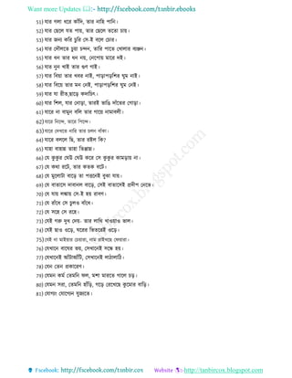 Want more Updates 
http://tanbircox.blogspot.com
51) োর েো রর কােঁরদ, োর নারহ পারন
52) োর তেরে েে পায়, োর তেরে েরো চায়
53) োর েনয করর চুরর তি-ই বরে তচার
54) োর তদৌেরে চুয়া চন্দন, োরর পারে তখাোর বযঞ্জন
55) োর ন োর ন নয়, তনরপায় মারর দই
56) োর নুন খাই োর গুণ োই
57) োর রবয়া োর খবর নাই, পারাপররশর ঘুম নাই
58) োর রবরয় োর মন তনই, পারাপররশর ঘুম তনই
59) োর ো র ে,োরর কদারচৎ
60) োর রশে, োর তনারা, োরই ভারে দােঁরের তোরা
61) োরর না বামুন বরে োর োরয় নামাবে
62)োরর রনরন্দ, োরর রপরন্দ
63)োরর তদখরে নারর োর চেন বােঁকা
64) োরর বেরে রে, োর রইে রক?
65) োহা বাহান্ন োহা রেপ্পান্ন
66) তে কু কু র তঘউ তঘউ করর তি কু কু র কামরায় না
67) তে কথা ররি, োর কেক বরি
68) তে মুরোিা বারর ো পিরনই বুঝা োয়
69) তে বাোরি দাবানে বারর, তিই বাোরিই প্রদ প তনরভ
70) তে োয় েঙ্কায় তি-ই হয় রাবণ
71) তে রােঁর তি চুেও বােঁর
72) তে িরহ তি ররহ
73) তেই েরু দু তদয়- োর োরথ খাওয়াও ভাে
74) তেই োও ওরর, ঘররর রভেররই ওরর
75)তেই না মাইয়ার তচয়ারা, নাম রাইখরে তিয়ারা
76) তেখারন বারঘর ভয়, তিখারনই িরন্ধ হয়
77) তেখারনই আেঁিাআেঁরি, তিখারনই ো াোর
78) তেন তেন প্রকাররণ
79) তেমন কমে তেমরন িে, মশা মাররে োরে চর
80) তেমন িরা, তেমরন হােঁরর, েরর তররখরে কু রমার বারর
81) তোেযং তোরেযন েুেযরে
 