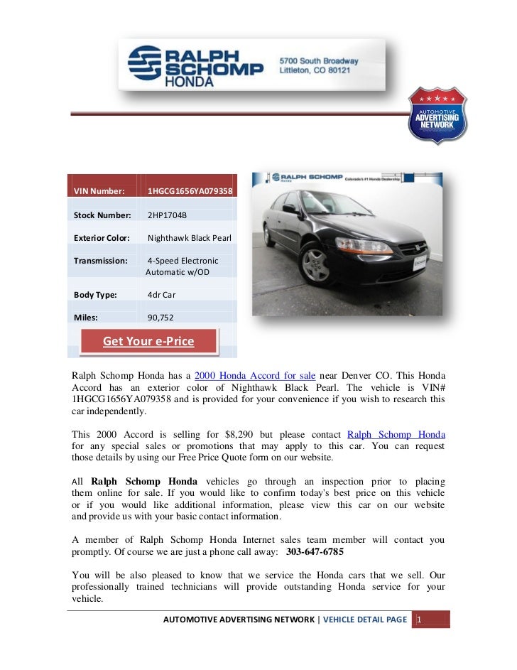 Ralph Schomp Honda >> 2000 Honda Accord Denver Ralph Schomp Honda >> 2000 Honda Accord Denver