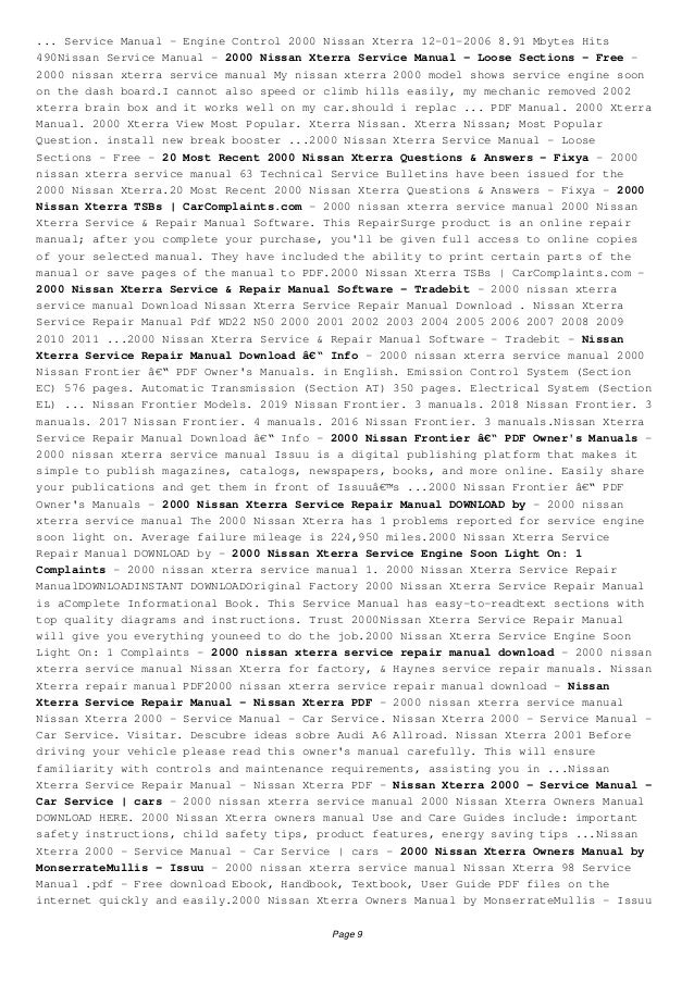 Download 2000 Nissan Xterra Service Manual
