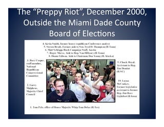 The “Preppy Riot”, December 2000, 
 Outside the Miami Dade County 
        Board of ElecBons 
 