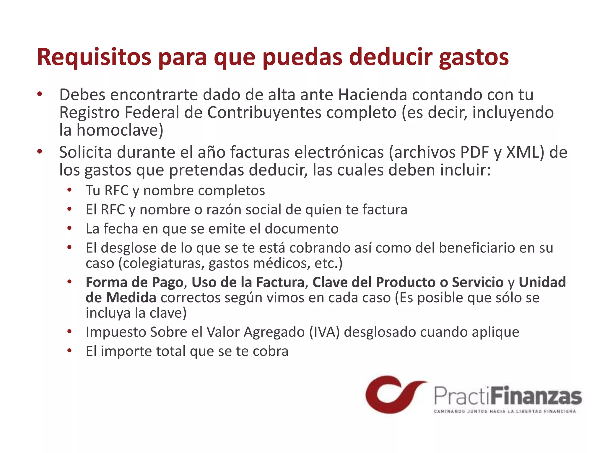 ¿Cuáles son los Gastos Deducibles 2020 para las personas físicas? | PPT