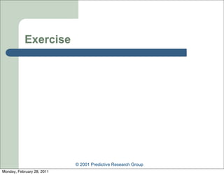 Exercise




                            © 2001 Predictive Research Group
Monday, February 28, 2011
 
