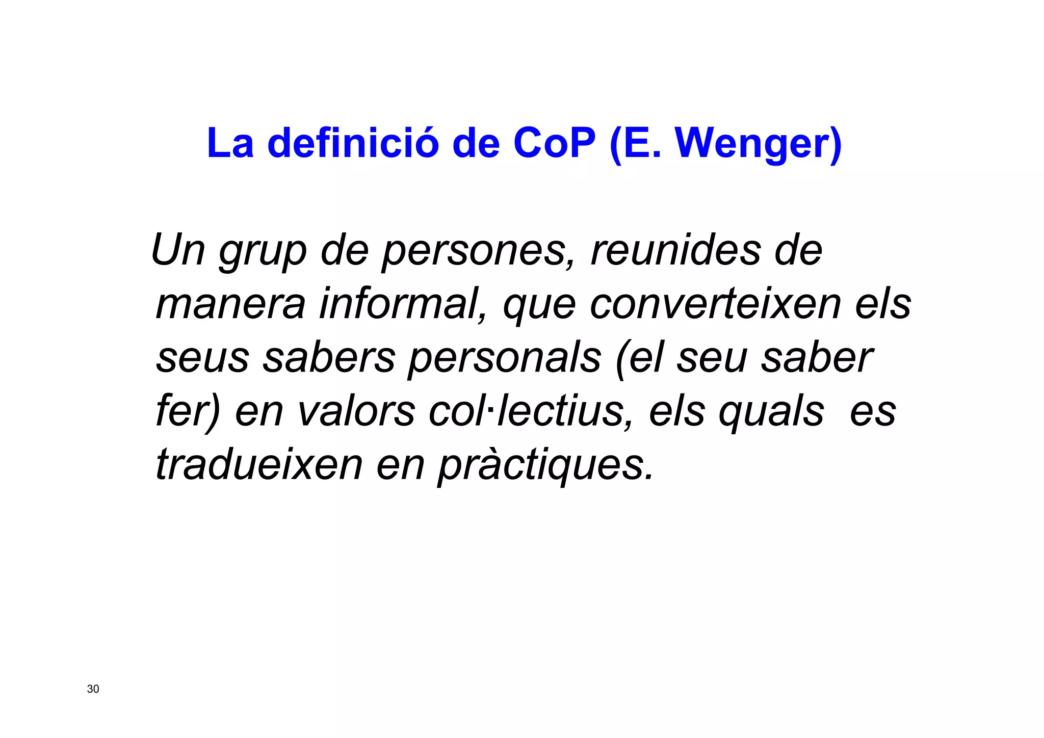 Taller per aprendre a posar en marxa CoP. Jesús Martínez