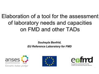Souheyla Benfrid,
EU Reference Laboratory for FMD
Elaboration of a tool for the assessment
of laboratory needs and capacities
on FMD and other TADs
 