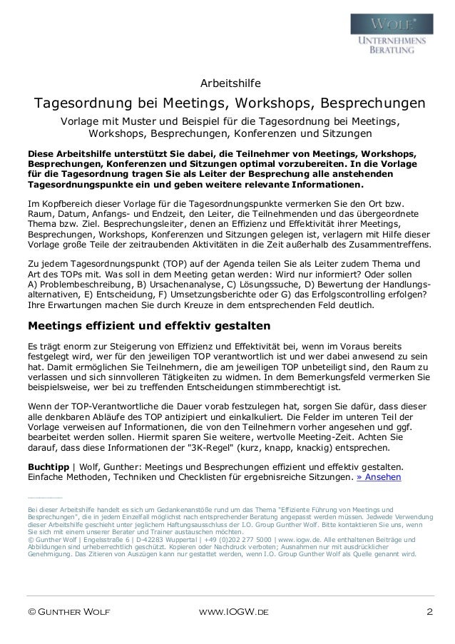Arbeitshilfe Inkl Vorlage Muster Beispiel Tagesordnung Bei Meetin