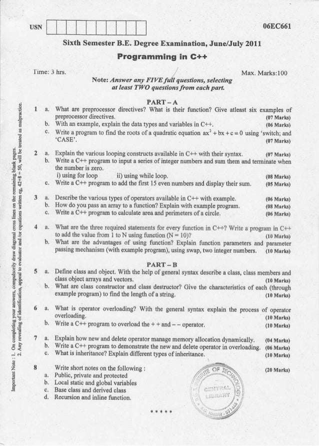 6th Semester Electronic and Communication Engineering (2011July) Que…