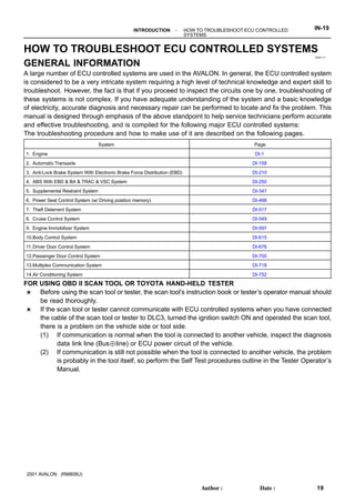 2001 toyota avalon service repair manual PDF
