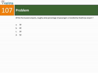 Problem107Of the five busiest airports, roughly what percentage of passengers is handled by Heathrow airport ?30	4020	50