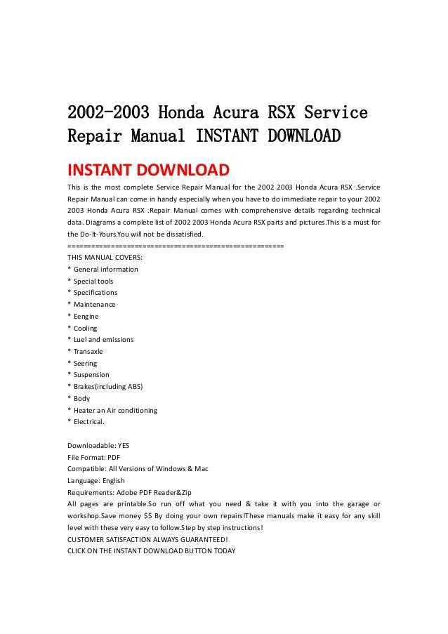 02 acura rsx repair manual