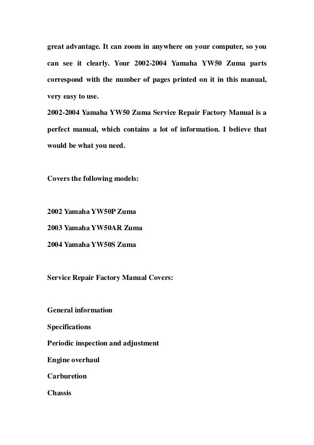 2002 2004 yamaha yw50 zuma service repair factory manual instant down