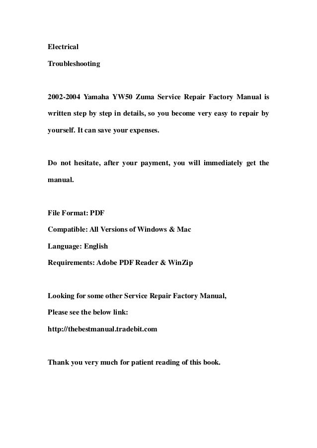 2002 2004 yamaha yw50 zuma service repair factory manual instant down