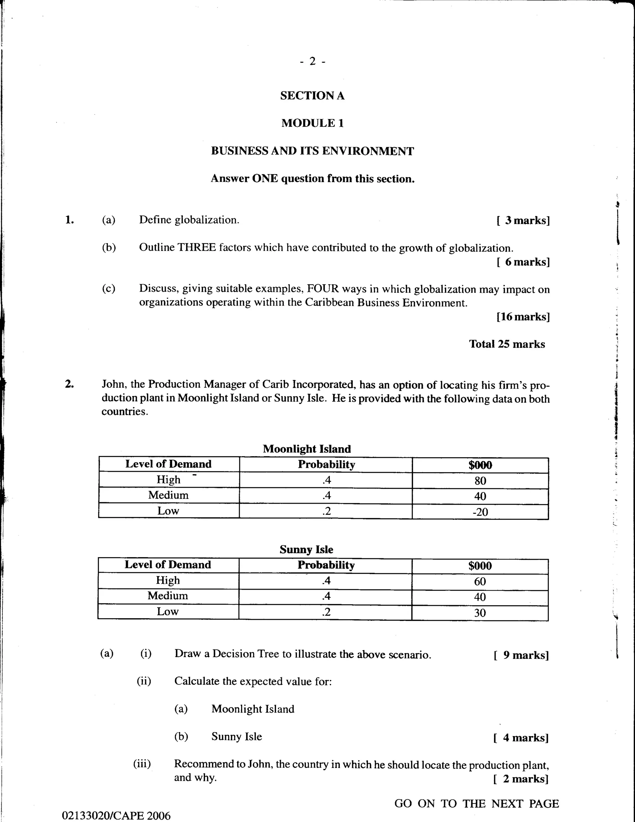 Unit 1 CAPE Management Of Business Paper 2 - 2002 - 2011 Past Papers | PDF