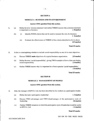 Unit 1 CAPE Management Of Business Paper 2 - 2002 - 2011 Past Papers | PDF