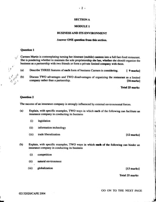 Unit 1 CAPE Management Of Business Paper 2 - 2002 - 2011 Past Papers | PDF