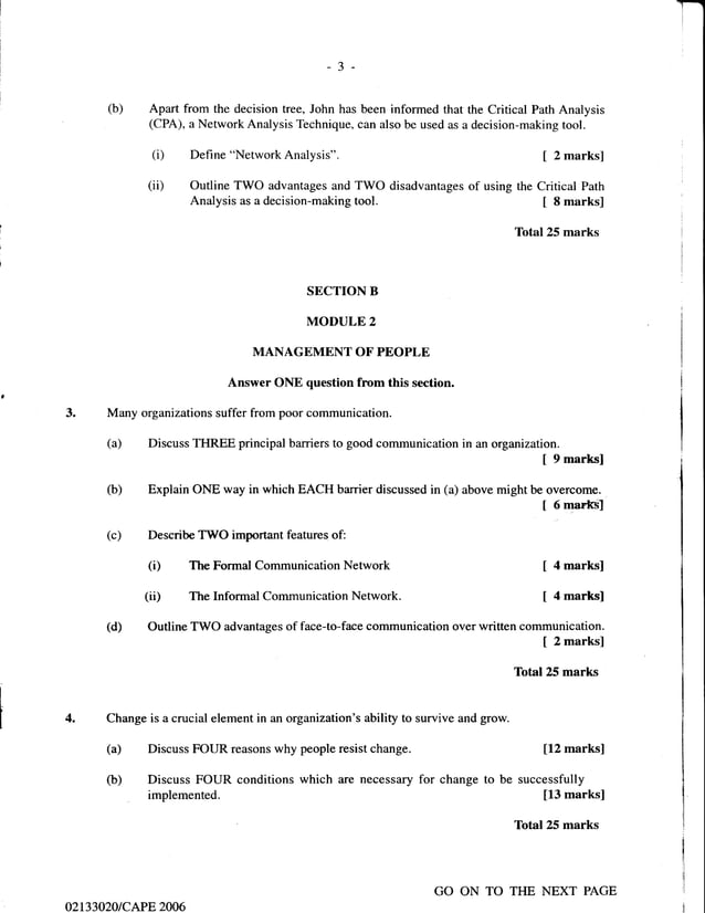 Unit 1 CAPE Management Of Business Paper 2 2002 2011 Past Papers