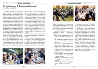 DeArGe Mitteilungen 7(11), 2002                                                                                                                                                          DeArGe Mitteilungen 7(11), 2002
                                         Vereine informieren                                                                                           Vereine informieren

Die Vogelspinnen IG Stuttgart stellt sich vor!
von Volker von Wirth

    Als sich die deutsche Vogelspinnenszene               Thema »Spinne« einer breiten Öffentlichkeit
gegen Mitte der 80’er Jahre immer stärker zu              gegenüber aufklären. 1997 wurde Volker von
entwickeln begann, wurde in Stuttgart durch               Wirth mit der Organisation der Präsenz auf
Andreas Tinter der erste deutsche Vogelspin-              der »ANIMAL« beauftragt, da Michael Lang
nenstammtisch gebildet. Man traf sich fortan              zu diesem Zeitpunkt abwesend war. Von nun
einmal im Monat in einer Stuttgarter Gast-                an organisierten Michael Lang und Volker
stätte zum lockeren »Gedankenaustausch«.                  von Wirth gemeinsam den Vogelspinnestamm-
Schnell wurde durch die Mithilfe der Mitglie-             tisch. Die Mitgliederzahl stieg bis heute auf        Rick West bei seinem Vortrag im Oktober 2000          Vogelspinnenbörse
der die zwei mal jährlich in Stuttgart-Neu-               etwa 60 - 70 regelmäßige Besucher an. Man
wirtshaus stattfindende Vogelspinnenbörse                 änderte in der Zwischenzeit auch den Na-            wertige Binokulare, die zur Vogelspinnenbe-               Im Moment »brütet« die V-IG darüber,
etabliert, die zum Besuchermagneten für die               men »Vogelspinnenstammtisch« in Vogelspinnen        stimmung an die Mitglieder der V-IG entlie-           ob man zukünftig als eingetragener Verein fir-
nationalen und internationalen Vogelspin-                 Interessen Gemeinschaft Stuttgart (= Vogelspinnen   hen werden können und mit deren Hilfe                 mieren soll.
nenhalter avancierte. Diese Börse bietet etwa             IG Stuttgart). Seit etwa 4 Jahren ist die V-IG      auch regelmäßig Vogelspinnenbestimmungs-                  Da die für die Treffen bisher genutzte
35 - 40 Anbietern und durchschnittlich etwa               Stuttgart auch Mitglied im Dachverband der          kurse durchgeführt werden.                            Sportgaststätte Neuwirtshaus für die immer
500 Besuchern Platz und Gelegenheit Vogel-                Deutschen Aquarien- und Terrarienvereine                 In den letzten Jahren wurden bei der             größer werde Vogelspinnen IG nicht genügend
spinnennachzuchten anzubieten bzw. zu                     (= VDA).                                            Vogelspinnen IG Stuttgart u. a. folgende Vor-         Kapazitäten besitzt, werden wir uns letztma-
erwerben. Abgerundet wird diese Börse                          Folgende Leistungen werden für die             träge gehalten:                                       lig am 23. September 2002 dort zusammen-
zumeist durch einen interessanten Vortrag.                Besucher der Vogelspinnen IG Stuttgart heute           • Dipl. Biol. Michael Bullmer (Ulm): Zur           finden. Danach werden unsere monatlichen
    Andreas Tinter gab dann im Jahr 1996                  erbracht:                                                Haltung südamerikanischer Vogelspin-             Treffen in der Gaststätte des SKV-Heims
die Leitung des Vogelspinnenstammtisch Stutt-                  Die V-IG abonniert einige der wichtig-              nen                                              Eglosheim (Tammerstraße 30) in Ludwigs-
gart aus beruflichen und zeitlichen Gründen               sten Terrarien- und Vogelspinnenfachmaga-              • Jan Peter Rudloff (Roßlau): Die Vogel-           burg, Stadtteil Eglosheim stattfinden. Eine
an Michael Lang ab. Im selben Jahr war der                zine, z. B. die »Reptilia«, das »BTS-Journal«            spinnen von Kuba – Systematik, Haltung           Anfahrtsbeschreibung, sowie weitere Infor-
Vogelspinnenstammtisch auch zum ersten mal                und auch die »Arthropoda«, die auf den mo-               und Zucht                                        mationen oder etwaige Änderungen werden
auf der großen Stuttgarter Heimtiermesse                  natlichen Treffen zur kostenlosen Ansicht              • Dr. Stefan Loksa (Düsseldorf): Zur Bio-          im Internet unter www.vogelspinnen-ig.de
»ANIMAL« vertreten und konnte über das                    ausliegen. Weiterhin besitzt die V-IG 6 neu-             logie von Nemesia sp. aus Ungarn                 bzw. in diesem Magazin bekannt gegeben.
                                                                                                                 • Andrew Smith (England): »Earth Tigers«               Weitere Informationen zur Vogelspinnen
                                                                                                                   – Die Vogelspinnen aus Asien                     IG Stuttgart und zu den Vogelspinnenbörsen
                                                                                                                 • Rick West (Kanada): Zur Biologie der             sind erhältlich bei Michael Lang, ℡ 07146-
                                                                                                                   Vogelspinnen aus Venezuela (»Eating              880546, ! nuschel123@aol.com.
                                                                                                                   Birdeating Spiders«)
                                                                                                                 • Ulrike Schreiber (Frankfurt): Ordnungs-
                                                                                                                   technik und ihre Bedeutung für For-
                                                                                                                   schungssammlungen
                                                                                                                 • Dipl. Biol. Boris Striffler (Bonn): Harpac-
                                                                                                                   tira, Hadogenes & Co. – Spinnentiere aus
                                                                                                                   Südafrika
                                                                                                                 • Peter Kirk (England): Die Gattung Poeci-
                                                                                                                   lotheria – Biologie und Systematik
 die Vogelspinnen IG beim Einsatz auf der »ANIMAL«         Vogelspinnenbestimmungskurs                             usw.
                                                     26                                                                                                        27
 