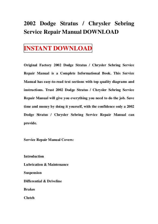 Dodge stratus 2006 owners manual