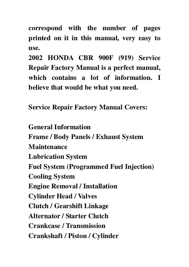 Honda Hornet 919 Service Manual Pdf