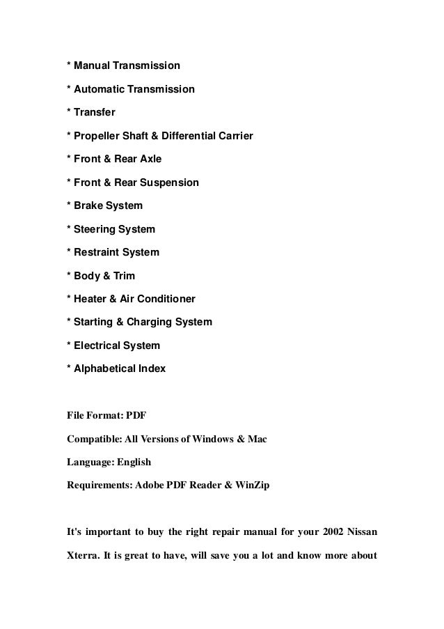 2002 nissan xterra service repair manual download