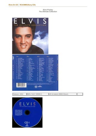 Elvis On CD │ RCA/BMG/Sony CDs


                                      Elvis Presley
                                 The Ultimate Collection




    Release: 2002   BMG 74321 98906 2        UK & Ireland (BMG Direct)
 