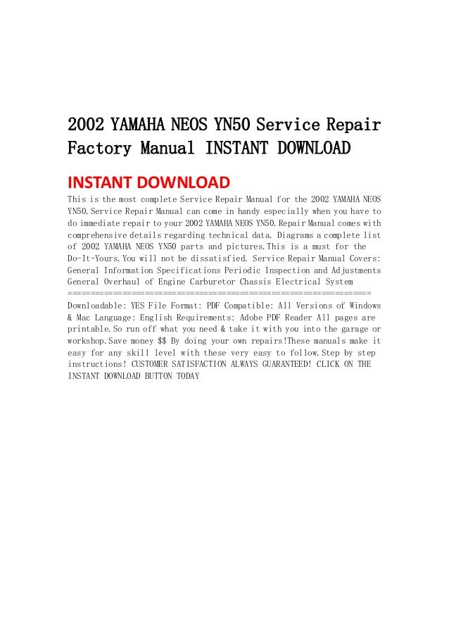 2002 yamaha neos yn50 service repair factory manual instant download