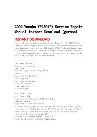 2002 yamaha yp250(p) service repair manual instant download (german)