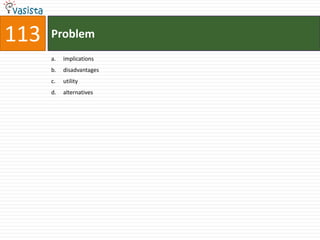 113   Problem
      a.   implications
      b.   disadvantages
      c.   utility
      d.   alternatives
 