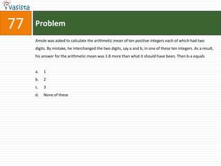 77   Problem
     Amole was asked to calculate the arithmetic mean of ten positive integers each of which had two
     digits. By mistake, he interchanged the two digits, say a and b, in one of these ten integers. As a result,
     his answer for the arithmetic mean was 1.8 more than what it should have been. Then b-a equals


     a.   1
     b.   2
     c.   3
     d.   None of these
 