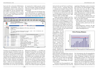 DeArGe Mitteilungen 8(1), 2003                                                                                                                                                             DeArGe Mitteilungen 8(1), 2003



bank sind alle in deutschen Bibliotheken                         der gewünschte Artikel gesucht werden          sind und nicht nur die Femora und Beinun-            zugehörigen Klimadaten suchen, da man bei
verzeichneten Zeitschriften nach Zeit-                           kann. Der bestellte Artikel wird dann per      terseiten, wie bei L. violaceopes. Wenn also         den Gazetteers nur Wetterangaben findet.
schriftentiteln sortiert. In das Suchfenster                     email oder per Post zugestellt und per Rech-   L. violaceopes mit komplett blauen Beinen            Man kann zum einen auf M ÜLLER 1996
muss folglich der Titel der Zeitschrift einge-                   nung bezahlt.                                  angeboten wird, ist davon auszugehen, dass           oder das Internet zurückgreifen. Bei MÜL-
ben werden, in unserem Falle Proc. zool.                             So finden sich in der als Beispiel ange-   es sich um eine H. lividum handelt. Die echte        LER (1996) findet man allerdings nur ausge-
Soc. Lond. (= Proceedings of the zoological                      führten Beschreibung von Lampropelma viola-    L. violaceopes wurde bis jetzt nur selten und        wählte Klimastationen, so dass man selten
Society London). Diese finden sich in fol-                       ceopes von ABRAHAM auch nähere Angaben         dann als Haplopelma robustum STRAND, 1907            den Fundort in der Liste finden wird.
genden Bibliotheken:                                             zum Fundort. Die Fundorte liegen auf der       importiert (siehe von Wirth 2002).                       Im Internet gibt es zahlreiche Seiten, auf
                                                                                                                    Liegen nun genauere Angaben zum Fun-             denen man Klimadaten nachsehen kann.
                                                                                                                dort vor, kann sich auch eingehender zu den          Hier nur eine kleine Auswahl:
                                                                                                                klimatischen Verhältnissen vor Ort infor-              • »Wetter online« (7) dort kann man neben
                                                                                                                miert werden, um den Pfleglingen im Terra-               dem aktuellen Wetter auch Klimadia-
                                                                                                                rium bessere Bedingungen zu bieten. Oft                  gramme ansehen, jedoch auch nur aus-
                                                                                                                helfen aber auch die Angaben aus den Erst-               gewählte.
                                                                                                                beschreibungen kaum weiter, da sich beson-             • »Klimadiagramme weltweit« (8) gibt
                                                                                                                ders in Afrika und Asien die Grenzen und                 nicht nur Klimadaten sondern ausge-
                                                                                                                Namen der Länder seit dem Ende der Kolo-                 wählte Klimadiagramme an.
                                                                                                                nialzeit mehrfach geän-
                                                                                                                dert haben. Um die
                                                                                                                geographische Lage der
                                                                                                                Fundorte zu ermitteln,
                                                                                                                gibt es im Internet meh-
                                                                                                                rere Online-Gazetteer:
                                                                                                                So zeigt »Alexandria
                                                                                                                Digital Library Gazet-
                                                                                                                teer Server« (4) nur eine
                                                                                                                kleine Umriss-Über-
                                                                                                                sichts-Karte, aber auch
                                                                                                                die genaue geographi-
                                                                                                                sche Lage des Fundor-
 Screenshot des Suchergebnisses in der Zeitschriftendatenbank.                                                  tes. Bei »National Geo-
                                                                                                                graphic MapMachine«
Nachdem nun die Bibliothek und die ent-                          Malayischen Halbinsel, u. a. am Belle Vue      (5) bekommt man eine
sprechende Signatur ermittelt ist, kann man                      Bungalow, Penang Hill. Aus heutiger Sicht      bunte Karte und einen
sich dort vor Ort den entsprechenden Arti-                       ist davon auszugehen, dass dort keine der      guten Überblick, allerdings keine weiteren           Die Informationen über die geographische
kel kopieren und kommt so zu der Erstbe-                         ursprünglichen von A BRAHAM beschriebe-        Informationen. Die meisten Informationen             Lage sowie die Klimadaten ermöglichen es,
schreibung einer Vogelspinne, die Rück-                          nen Habitate mehr vorzufinden sind. Außer-     gibt »Worldwide Directory of Cities and              seinen Pfleglingen möglichst naturnahe
schlüsse auf die Herkunft und Einordnung                         dem ist es sehr unwahrscheinlich, dass L.      Towns« (6), wo man neben den geographi-              Bedingungen zu bieten. Es wirkt sich gün-
der Tiere zulässt. Einfacher und bequemer                        violaceopes aus anderen Ländern exportiert     schen Koordinaten auch in der Nähe                   stig auf das Verhalten von L. violaceopes aus,
geht es mit dem »Dokument-Schnellliefer-                         wird, wie z. B. aus Myanmar (früher Burma).    befindliche Orte, Niederschläge und Tempe-           wenn ihnen ähnliche mikroklimatische Ver-
dienst = subito« (3). Die Suche läuft prinzi-                    Bei genauerem Hinsehen fällt auf, dass dort    raturen erfährt.                                     hältnisse wie auf der Malayischen Halbinsel
piell genauso wie bei der Zeitschriftendaten-                    Haplopelma lividum (siehe SMITH 1990) vor-         Nachdem man die geographische Lage               geboten werden. So sollte z. B. eine starke
bank (ZDB) ab, nur dass dort auch direkt                         kommt, deren Beine komplett blau gefärbt       des Fundorts ermittelt hat, kann man die             Regenzeit im Herbst und eine leichtere im
                                                           16                                                                                                   17
 