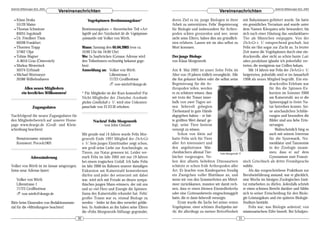 DeArGe Mitteilungen 8(2), 2003                                                                                                                                                       DeArGe Mitteilungen 8(2), 2003
                                  Vereinsnachrichten                                                                                       Vereinsnachrichten
  • Klaus Straka                                     Vogelspinnen-Bestimmungskurs*                     deren Ziel es ist, junge Biologen in ihrer              mit Babymäusen gefüttert wurde. Sie hatte
    55120 Mainz                                                                                        Arbeit zu unterstützen. Felix’ Begeisterung             ein gemütliches Terrarium und wurde unter
  • Thomas Schwärzer                             Bestimmungskurs + theoretischer Teil »Art-            für Biologie und insbesondere für Arthro-               dem Namen Kleopatra sehr bewundert, bis
    85055 Ingolstadt                             begriffe und ihre Nutzbarkeit für die Vogelspinnen-   poden schien grenzenlos und wer, wenn                   sich nach einer Häutung das »undankbare«
  • Dr. Friedbert Theis                          systematik« mit Volker von Wirth.                     nicht seine Eltern, haben dies am gründlich-            Tier als Männchen entpuppte. Von der
    60598 Frankfurt                                                                                    sten erfahren. Lassen wir sie also selbst zu            DeArGe e. V. entsprechend geschult, bot
  • Thorsten Trapp                               Wann: Samstag den 05.04.2003 (von ca.                 Wort kommen:                                            Felix sie/ihn sogar zur Zucht an. In letzter
    57462 Olpe                                   10:00 Uhr bis 16:00 Uhr)                                                                                      Zeit waren die Vogelspinnen durch eine ein-
  • Tobias Wagner                                Wo: In Saarbrücken (Genaue Adresse wird               Der junge Biologe                                       drucksvolle, aber nicht so schön bunte Lasi-
    A-8010 Graz (Österreich)                     den Teilnehmern rechtzeitig bekannt gege-             von Klaus Morgenroth                                    odora parahybana (glaube ich jedenfalls) ver-
  • Markus Wewerinck                             ben)                                                                                                          treten, die wenigstens nur Grillen bekam.
    50374 Erftstadt                              Anmeldung an: Volker von Wirth                        Am 8. Mai 2002 ist unser Sohn Felix im                      Mit 14 Jahren war Felix der DeArGe e. V.
  • Michael Wortmeyer                                              Lilienstrasse 1                     Alter von 19 jahren tödlich verunglückt. Alle           beigetreten, jedenfalls wird er im Januarheft
    26386 Wilhelmshaven                                            71723 Großbottwar                   die ihn gekannt haben oder die selbst seine             1998 als neues Mitglied begrüßt. Ein ein-
                                                                   ! von-wirth@dearge.de               Begeisterung für die Ar-                                                   druckvolles Erlebnis war
           Allen neuen Mitgliedern                                                                     thropoden teilen, werden                                                   für ihn die Spinnen-Ex-
         ein herzliches Willkommen!              * Für Mitglieder ist der Kurs kostenfrei! Für         es zu schätzen wissen, dass                                                kursion im Sommer 2000
                                                 Nicht-Mitglieder der Deutschen Arachnolo-             wir trotz der Trauer inner-                                                am Kaiserstuhl, wo er die
                                                 gischen Gesellschaft e. V. wird eine Unkosten-        halb von zwei Tagen sei-                                                   Spinnenjagd in freier Na-
                   Zugangsdaten                  pauschale von 25 EUR erhoben.                         nen liebevoll gehegten                                                     tur betreiben konnte. Sei-
                                                                                                       Tierbestand in gute Hände                                                  ne anschaulichen Schilde-
Nachfolgend die neuen Zugangsdaten für                                                                 abgegeben haben – er hät-                                                  rungen und besonders die
den Mitgliederbereich auf unserer Home-                  Nachruf Felix Morgenroth                      te größten Wert darauf ge-                                                 Bilder sind uns liebe Erin-
page www.dearge.de (Groß- und Klein-                           von John Osmani                         legt, seine Tiere bestens                                                  nerungen.
schreibung beachten):                                                                                  versorgt zu wissen.                                                            Wahrscheinlich hing es
                                                 Mit gerade mal 14 Jahren wurde Felix Mor-                  Schon von klein auf                                                   auch mit seinem Interesse
      Benutzername: minatrix                     genroth Ende 1997 Mitglied der DeArGe                 hatte Felix sich für Tiere                                                 für die Systematik, No-
      Kennwort: Pocock1903                       e. V. Sein junges Eintrittsalter zeigt schon,         aller Art interessiert und                                                 menklatur und Taxonomie
                                                 wie groß seine Liebe zur Arachnologie, zu             den angebotenen Mär-                                                       in der Zoologie zusam-
                                                 Tieren, zur Natur gewesen ist. Leider ver-            chenbüchern allemal Tier-          Felix Morgenroth "                      men, dass er auf dem
                 Adressänderung                  starb Felix im Jahr 2002 mit nur 19 Jahren            bücher vorgezogen. Ne-                                                     Gymnasium statt Franzö-
                                                 bei einem tragischen Unfall. Ich habe Felix           ben den allseits beliebten Dinosauriern                 sisch Griechisch als dritte Fremdsprache
Volker von Wirth ist im Januar umgezogen.        im Jahr 2000 im Rahmen unserer damaligen              schätzte er schon früh Arthropoden aller                wählte.
Seine neue Adresse lautet:                       Exkursion am Kaiserstuhl kennenlernen                 Art. Er brachte vom Kindergarten freudig                    Als das vorgeschriebene Praktikum zur
                                                 dürfen und jeder der seinerzeit mit dabei             ein Zweigchen voller Blattläuse an, und                 Berufseinführung anstand, war er glücklich,
      Volker von Wirth                           war, wird sich mit Freude an diesen sympa-            wenn wir von den Sommerferien am Mittel-                eine Woche im hiesigen Zoologischen Insti-
      Lilienstrasse 1                            thischen jungen Mann erinnern, der mit uns            meer zurückkamen, mussten wir damit rech-               tut mitarbeiten zu dürfen. Jedenfalls schrieb
      71723 Großbottwar                          und so viel Herz und Energie die Spinnen-             nen, dass er einen kleinen Einsiedlerkrebs              er einen schönen Bericht darüber und fühlte
      ! von-wirth@dearge.de                      fauna des Kaiserstuhls erkundet hat. Felix’           oder eine Gottesanbeterin eingeschmuggelt               sich in seiner Entscheidnug für den Biolo-
                                                 großer Traum war es, einmal Biologe zu                hatte, die er dann liebevoll versorgte.                 gie-Leistungskurs und ein späteres Biologie-
Bitte beim Einsenden von Redaktionsmate-         werden – leider ist ihm dies verwehrt geblie-              Ernst wurde die Sache bei seiner ersten            Studium bestärkt.
rial für die »Mitteilungen« beachten!            ben. In Andenken an ihn haben seine Eltern            Vogelspinne, einer schönen Brachypelma smi-                 Felix war, was Biologie anbetraf, von
                                                 die »Felix-Morgenroth-Stiftung« gegründet,            thi, die allerdings zu meiner Betroffenheit             missionarischem Eifer beseelt. Bei Schulpro-
                                            30                                                                                                            31
 