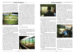 DeArGe Mitteilungen 8(3), 2003                                                                                                                                                                         DeArGe Mitteilungen 8(3), 2003
                                           Vereine informieren                                                                                       Vereine informieren
großen Teil aus seinem Wohnzimmer verab-                    Nach einer Pressebegehung am Dienstag                                                                            »abgedrehten, perversen Masochisten« nennen – der
schieden musste. Jetzt war richtig was los am           wurde es am darauffolgenden Freitag ernst:                                                                           sich unbedingt eine Vogelspinne zulegen wollte. Ihr
Stand: J OHANNA E CKERLEIN und H ELGA                   Die Grüne Woche und damit auch die HTP                                                                               Biss gäbe ihm »total den Kick«, das »bringe ihn voll
TISCHMANN waren damit beschäftigt, allen                öffneten ihre Tore. Täglich, die gesamten 10                                                                         drauf« usw.. Nun ja, da sollen sich mal die Psycho-
Terrarien noch einmal den nötigen Glanz zu              Tage der Ausstellung, war unser Stand von                                                                            logen drum kümmern, seinen »Kick« wird er sich
verpassen. Um diese Arbeit kam ich dann                 09.00 Uhr an bis 18.00 Uhr regelrecht bela-                                                                          ohne unser Zutun holen müssen.
auch nicht herum, nachdem ich die mühsam                gert. Ob Neugierde, Interesse, Ekel, Ab-                                                                                  Herrlich waren auch solche Dialoge: »Trude,
                                                        scheu, oder Faszination, die Einstellungen                                                                           komm ma zurück, hasse jesehn, Vojelspinnen!
                                                        der Besucher zu unseren Tieren waren viel-                                                                           .....ach menno, da brauchen wa nich auffe Jrüne
                                                        fältig, führten allerdings fast immer zu                                                                             Woche jehn, wenn de an jeden Stand nur vorbei-
                                                        einem Ergebnis: die Spinnen wurden be-                                                                               rennst...« Hm, woran erinnert mich das nur?! Egal,
                                                        staunt. Dies geschah jedoch, je nach den                 Standimpressionen
                                                                                                                                                                             selbst meine Frau, die mit Vogelspinnen nicht so viel
                                                        oben aufgeführten Beweggründen, aus mehr                                                                             am Hut hat, verzichtete auf eine vollständige
                                                        oder minder großem Abstand. Für die Besu-               nen« die verschiedenen Reaktionen der Besucher fas-          Besichtigung der Grünen Woche, um stattdessen
                                                        cher waren die Spinnen von Interesse, für               zinierender als unsere Tiere, die wir ja in der Regel        unsere Besucher zu besichtigen.
                                                        uns waren aber die Reaktionen der Besucher              beinahe täglich um uns haben.                                     Und das ist es, was ich mit meinem kleinen
                                                        am interessantesten. Dies ersieht man am                     An die »Iiiihh« und »Oh, Guck mal« waren                Bericht ausdrücken will: neben der Beantwortung
                                                        besten durch eine Betrachtung der »Situati-             wir schnell gewöhnt – ist ja nicht anders, wenn mal          von vielen ängstlichen, voreingenommenen, neugieri-
                                                        on« von Olaf, die ich hier einmal einfügen              als »Vogelspinner« Besuch bekommt! Wer aber
 Stand fertig, Morgens kurz vor 9.00 Uhr                möchte:                                                 kann die Motivation eines Menschen beschreiben,
                                                                                                                der erstmal einen tiefen Blick in ein VS-Terrarium
in der Weihnachtszeit geschnitzten Styro-               Die Vielfalt der Reaktionen                             nimmt, um dann in Lachen auszubrechen? Wer
por-Schriftzüge »BerlinSpinnen« über unse-                                                                      glaubt mir meinen Eindruck, dass manche Jugendli-
rem Stand angebracht hatte. Dieser Schrift-             »Faszinierend!« hätte Mr. Spock vielleicht wie so oft   che aus lauter gespielter Coolness vor ihren Kumpels
zug wurde übrigens von vielen flüchtig                  gesagt, wäre er wie tausende Besucher der Grünen        Desinteresse heucheln, als würden sie Tag und
lesenden Besuchern als »Berliner spinnen!«              Woche unvorbereitet auf einen Vogelspinnen-Prä-         Nacht mit biologischen Fakten über unsere Lieblin-
interpretiert ...kein Kommentar.                        sentationsstand gestoßen.                               ge überschüttet?
    Nach der Reinigungsarbeit konnten die                   Nun, nicht jeder ist so cool wie Spock, darum            Wer als (eingebildeter?) Phobiker das Pech hat-
Terrarien eingerichtet werden. Dabei geizten            waren für uns Standbetreuer von den »BerlinSpin-        te, in die Nähe unseres Standes zu kommen, wenn
wir allerdings mit Versteckmöglichkeiten für                                                                    gerade eine alte Spinnenhaut herum gereicht wurde,
die Tiere. Hier musste die Vorliebe unserer                                                                     bekam schon von weitem ein fröhliches: »Das ist
Lieblinge, eigentlich nur höchst selten ihre                                                                    nur eine Haut, kommen Sie ruhig vorbei!« zu                   Standimpressionen
Behausungen zu verlassen, einmal für 3                                                                          hören. Zögerlich, aber dann vielleicht mit ungeahn-
Wochen zurückstehen. Die Besucher sollten                                                                       tem Mut, der sogar meist zu einem Streicheln dieser          gen, fachlichen, scheinbar bereits aufgeklärten, aufge-
ja auch etwas zu Gesicht bekommen. Mit                                                                          Haut führte, passierten diese als völlig normal ent-         schlossenen und nicht zu vergessen stereotypen Fra-
dem Ergebnis der 27 frisch gestalteten Ter-                                                                     larvten Mitbürger nun unsere Terrarien-Meile. Um             gen (Wo ist denn hier die größte Spinne? Aber das
rarien konnten wir ganz zufrieden sein.                                                                         jede Vogelspinnenhaut bildete sich eine Menschen-            ist eine andere Geschichte...), waren es die Reaktio-
Nach der Installation der Beleuchtung                                                                           traube, die sicherlich größer als bei einer echten           nen der Menschen auf diese geballte Ansammlung
zogen dann auch schon die ersten Tiere ein.                                                                     Spinne gewesen wäre, denn bei dieser müsste man              unserer kleinen »Krabbelmonster«, die mich diese
Gleichzeitig erschienen die ersten Interes-                                                                     die ängstlichsten Exemplare der Gattung Mensch               erste Präsentation der »BerlinSpinnen« auf der
senten von den Nachbarvereinen an unse-                                                                         wieder abziehen.                                             Grünen Woche 2003 wohl niemals vergessen lassen
rem Stand, die von den Spinnen scheinbar                                                                             Nicht unerwähnt sollte der arme kranke                  wird.
magisch angezogen wurden.                                Fertig eingerichtete Terrarien.                        Mensch bleiben – andere mögen ihn auch einen                      Olaf Bruhns
                                                   30                                                                                                                   31
 
