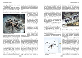 DeArGe Mitteilungen 8(3), 2003                                                                                                                                                        DeArGe Mitteilungen 8(3), 2003



schon sagt, der Sal-Baum (Shorea robusta)             bau liegt – die überwiegend aus Termitenre-        Atem. Eine in diesem Augenblick für mich            besonders große Art, und die auch schon
dominante Spezies ist.                                sten bestehenden Hinterlassenschaften des          riesig erscheinende Vogelspinne blinzelt mir        während der Trocken- und damit meiner
   Neben meinem Aufbau eines Naturkun-                wohlgenährten Tierchens offenbaren dann            auf den Hinterbeinen stehend wütend zu              eigentlichen Arbeitszeit. Ihre Netze legt sie
demuseums schwinge ich mich also am                   auch den Sinn dieser »einseitigen Koexi-           und untermalt ihren bedrohlichen Anblick            bevorzugt bzw. geradezu böswillig – so soll-
Samstag, dem einzigen freien Tag der Wo-              stenz«.                                            mit der knisternden Geräuschkulisse elek-           te man meinen – in Kopfhöhe sowie in Ele-
che, meist auf mein indisches »Hero«-Fahr-                Dann die ca. 15 mm messenden Geißels-          trostatischer Entladungen.
rad und fahre in eben jenen Sal-Wald, um              korpione, die erst in der Regenzeit auftreten          Ich starre sie eine Weile fasziniert an,
                                                                      (ich begegnete ihnen erst bei      sehe allerdings dringenden Handlungsbe-
                                                                      einer Wiederkehr im Septem-        darf, als das Tier sich immer noch zornig
                                                                      ber), einer macht mich erst        zischend in Richtung eines Zaunes schiebt,
                                                                      durch seinen penetranten Es-       hinter dem ich es nicht verfolgen kann; also
                                                                      siggeruch auf sich aufmerk-        greife ich beherzt zu, ob sie zubeißt oder
                                                                      sam. Weiter geht es mit dem        nicht ist mir in dem Moment relativ egal,
                                                                      Fund einer Haut eines unbe-        doch ich habe Glück und erwische sie mit
                                                                      kannten Skorpions (der im          dem »Spinnengriff«.
                                                                      Aussehen etwa Chaerilus trun-          Die Ranger des nahen Nationalparks
                                                                      catus gleicht). Unter einer Rin-   versichern mir, sie hätten so eine Spinne
                                                                      de finde ich eine kleine Amei-     noch nie zuvor gesehen, aber klar, die su-
                                                                      senmimikry betreibenden            chen ja im Park auch eher nach Tigern oder
                                                                      Springspinne und eines Tages       Lebewesen vergleichbarer Größenordnung.              zwei Raubwanzen aus Sauraha
                                                                                                                                                              Foto: Tobias Dörr
                                                                      bringt mir ein Kollege von             Darüber, was das Tier ungeschützt auf
                                                                      einer Exkursion einen recht        dem Waldboden zu suchen hatte, kann ich             fantenkopfhöhe an, so dass man sich mehr
                                                                      großen, schwarzen, aggressi-       nur spekulieren, wahrscheinlich war es durch        als einmal eines plötzlich unter der Nase
                                                                      ven Skorpion mit, bei dem es       die Flut aus seiner ursprünglichen Behau-           baumelnden und von der plötzlichen Stö-
 Selenocosmia himalayana ex Sauraha                                   sich wohl um eine Heterome-        sung vertrieben worden.                             rung nicht besonders erfreuten Tieres er-
                                                                      trums-Art handelt, wahr-               Vertreter der Gattung Nephila gibt es           wehren muss, wenn man nichtsahnend
winters bei durchschnittlich 20 bis 24 und            scheinlich H. fastigiosus (D IETMAR H UBER ,       natürlich auch, hier im Tiefland nur die            durch den Wald streift, sei es per pedes oder
ab April bis 40°C im Schatten Steine und              schriftliche Mitteilung).                                                                              per Dickhäuter .
Baumstümpfe umzudrehen – umzingelt von                                                                                                                           Ich schließe also eine Art Friedensver-
einer erstaunlich niedrigen Anzahl an Blute-          Die interessanteste Entdeckung meiner Ne-                                                              trag mit den Seidenspinnen, indem ich mich
geln, aber immer auf der Hut vor hier eben-           palzeit findet sich im zuweilen als langweilig                                                         eher in den unteren Schichten tummle, also
falls vorkommenden Tigern, Nashörnern                 attributierten »Riverine-forest« direkt in Sau-                                                        zumeist in gebückter Haltung durch das
und Bären, von denen ich allerdings nur mit           raha: Bei meiner Wiederkehr im September,                                                              Gebüsch krieche; eine Praxis, durch die ich
Rhinoceros unicornis direkt konfrontiert werde        eine Woche nachdem eine Flut das ganze                                                                 auf mehrere Erdröhren aufmerksam werde,
und mich auf einen Baum retten muss.                  Dorf überschwemmt hatte, kämpfe ich                                                                    deren Durchmesser ca. 1 cm beträgt und bei
    Unter den am Waldboden herumliegen-               mich in gewohnter Manier schwitzend durch                                                              denen man am Eingang, wenn man auf-
den Gegenständen findet sich so manche                das zum Teil dornige Gestrüpp des Waldes,                                                              merksam hinsieht, feine Spinnfäden detek-
Überraschung: Eine kleine orthognathe                 als ich plötzlich ein leises Zischen und aus                                                           tieren kann. Eine nach vorheriger Markie-
Spinne (das nur 4 mm große Tier verstirbt             dem Augenwinkel eine Bewegung registrie-                                                               rung der Fundstelle herbeigeholte Taschen-
zu früh, als dass es irgendeine systematische         re. Ich vermute eine riesige Hummel oder                                                               lampe lässt mich in einigen cm Tiefe mehre-
Eingrenzung zuließe) hat ihr Gespinst unter           ähnliches, doch als ich das Blatt zur Seite                                                            re Beine sowie einen nach menschlicher
einem Baumstumpf so angelegt, dass es in              schiebe, unter dem sich der Schatten ver-                                                              Wahrnehmung melancholischen »Gesichts«-
                                                                                                          Nephila spec. ex Sauraha, Alkoholmaterial
direkter Nachbarschaft zu einem Termiten-             birgt, stockt mir für einen Moment der              Foto: Tobias Dörr                                  Ausdruck erkennen, für eine Sekunde nur,
                                                 12                                                                                                     13
 