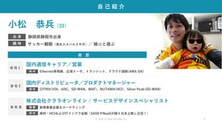 会 社 1
© 2020 CLARA ONLINE, Inc 3
自 己 紹 介
経 歴
商 材
国内通信キャリア／営業
小松 恭兵（33）
国内ディストリビュータ／プロダクトマネージャー
Ethernet専用線、広域イーサ、トランジット、クラウド接続(AWX-DX)
CITRIX(VDI、ADC、SD-WAN、WAF)、NUTANIX(HCI)、Silver Peak(SD-WAN)
会 社 2
商 材
株式会社クララオンライン / サービスデザインスペシャリスト
会 社 名
商材：HCIおよびITインフラ全般（SASEやNaaSが続々日本上陸し注目！）
新規事業企画＆マーケティング
職 種
商 材
静岡県静岡市出身
サッカー観戦（清水エスパルスサポ）／ 娘(2)と遊ぶ
出 身
趣 味
 